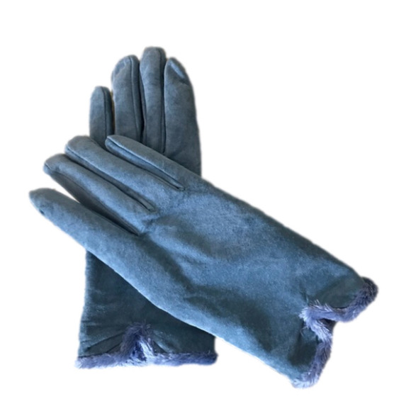 BLUE suede leather gloves with fuzzy blue lining.  XL. - Picture 1 of 6